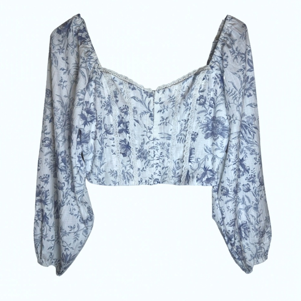 Altar'd State Floral Crop Top Puff Sleeve Cottagecore Blouse Women M NWT